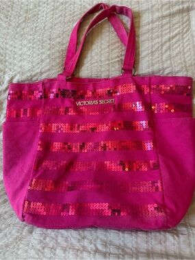 Victoria's Secret Pink Sequin Stripe Tote